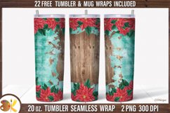 Christmas Flowers Tumbler Wrap, 20 oz Skinny Tumbler Png Product Image 1