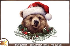 Christmas Bear Sublimation Png, Watercolor Animal Png Product Image 1