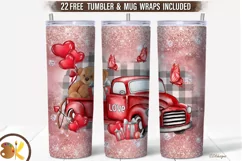 Valentines Truck Tumbler Sublimation, 20 oz Skinny Tumbler Product Image 1