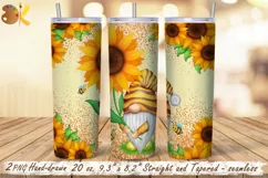 Sunflower Gnome Tumbler Sublimation, 20 oz Skinny Tumbler Product Image 1