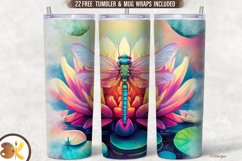 Dragonfly Lotus Tumbler Sublimation, 20 oz Tumbler Wrap Product Image 1
