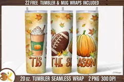 Fall Tumbler Sublimation, 20 oz Skinny Tumbler Football Wrap Product Image 1