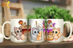 Halloween Coffee Png Clipart, Cute Cats Png, Fall Latte Png Product Image 2