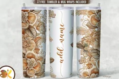 Flowers Embroidery Tumbler Wrap, 20oz Tumbler Add Name Text Product Image 1