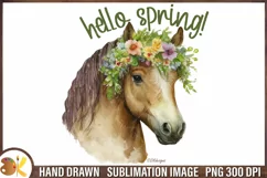 Horse Png Sublimation, Hello Spring Png, Farm Animal Png Product Image 1