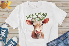Cow Png Sublimation, Hello Spring Png, Farm Animal Png Product Image 2