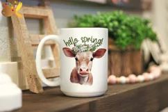 Cow Png Sublimation, Hello Spring Png, Farm Animal Png Product Image 3