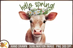 Cow Png Sublimation, Hello Spring Png, Farm Animal Png Product Image 1