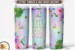 Spring Tumbler Sublimation, 20 oz Skinny Tumbler Flower Png Product Image 1
