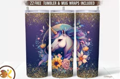 Unicorn Tumbler Sublimation, 20 oz Glitter Tumbler Wrap Product Image 1