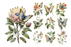 Vintage botanical pastel flowers with butterfly clip art Product Image 2