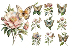 Vintage botanical pastel flowers with butterfly clip art Product Image 3