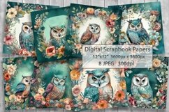 Owls Teal Scrapbooking Papers | Owl Backgrounds Product Image 1