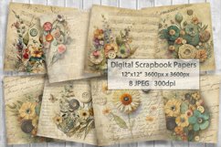 Vintage Digital Scrapbooking Papers, Junk Journal, Ephemera Product Image 1