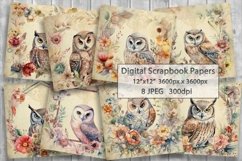 Vintage Owls Scrapbooking Papers | Printable Ephemera Product Image 1
