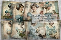 Vintage Girls Blue Scrapbooking Papers | Printable Ephemera Product Image 1