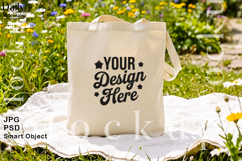 Canvas Tote Bag Mockup in Flower Garden JPG PSD Smart Object Product Image 1
