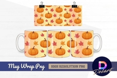 Pumpkin and autumn leaves vector Mug Wrap PNG Design Product Image 1