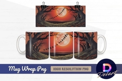 Crows fly over landscape full moon Mug Wrap PNG Design Product Image 1