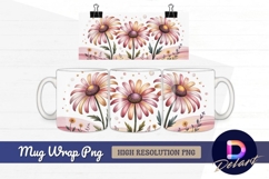 Three watercolor daisies pink yellow Mug Wrap PNG Design Product Image 1