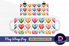 Watercolor hearts and leaves Mug Wrap PNG Design Product Image 1