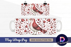 Red bird with floral heart ornament Mug Wrap PNG Design Product Image 1