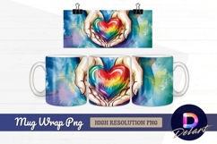 Hands holding a rainbow heart Mug Wrap PNG Design Product Image 1