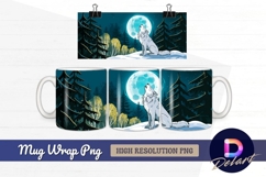 Wolf howling at moon night forest Mug Wrap PNG Design Product Image 1