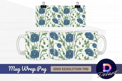 Blue poppy floral pattern mug design png Product Image 1