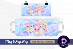 Kawaii rabbits with stars on cloud Mug Wrap PNG Design Product Image 1