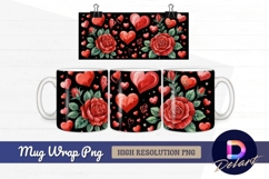 Watercolor red roses and hearts pattern mug design png Product Image 1