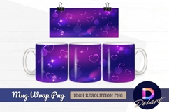 Neon hearts and stars violet background Mug Wrap PNG Design Product Image 1