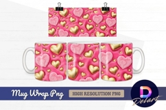 Gold hearts and pink fur texture Mug Wrap PNG Design Product Image 1