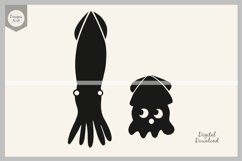 Mom and Baby Squid SVG Cut File, Squid Silhouette Product Image 3