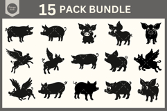 Pig SVG Bundle, Kawaii Piglet Silhouette, Farm Animals Product Image 1