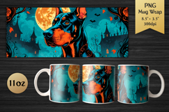 Doberman 11oz Mug Wrap. Halloween Sublimation Design for gothic art fans, and crafters who want to add a touch of mystery and wild energy to their mug creations.