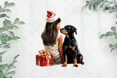 Christmas Dog And Little Girl Clipart Product Image 1