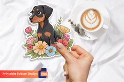 Doberman Puppy Flowers Sticker Product Image 1