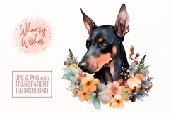 Floral Doberman Pinscher Portrait Watercolor Illustration Product Image 1