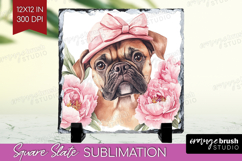 Dog Flowers Slate PNG Cute Farm Square Slate Sublimation Product Image 1