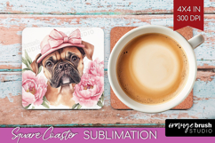Dog Flowers Square Coaster Cute Farm Coaster PNG Sublimation Product Image 1