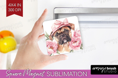 Dog Flowers Magnet Sublimation Cute Farm Square Magnet PNG Product Image 1