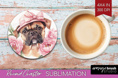 Dog Flowers Round Coaster Cute Farm Coaster PNG Sublimation Product Image 1