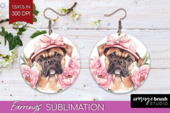Dog Flowers Round Earrings Cute Farm PNG Sublimation Product Image 1