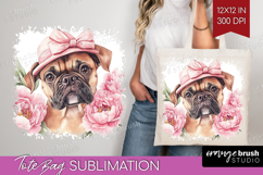 Dog Flowers Tote Bag Cute Farm Tote Bag PNG Sublimation Product Image 1