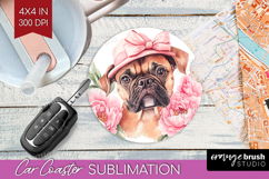 Dog Flowers Car Coaster Cute Farm Coaster PNG Sublimation Product Image 1