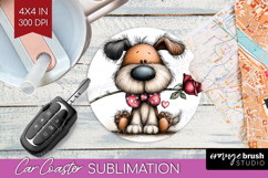 Dog Valentine Car Coaster Whimsical Animal Coaster PNG Product Image 1