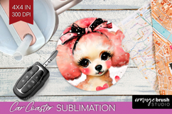 Dog Valentine Car Coaster Cute Valentines Day Coaster PNG Product Image 1