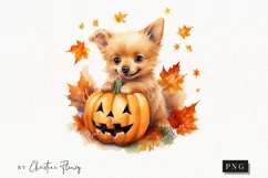 Watercolor Fall Dog Clipart | Watercolor Fall PNG Product Image 1