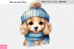 Winter Dog Wearing Hat|Cute Watercolor Puppy Sublimation Product Image 1